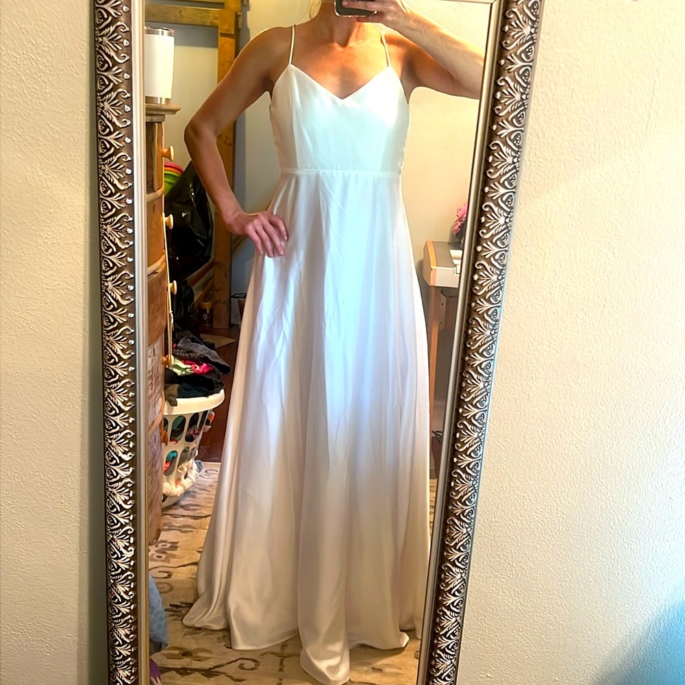 Perfect white satin bridal or bridesmaid dress!